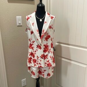 Floral Sleeveless Blazer and Shorts Set